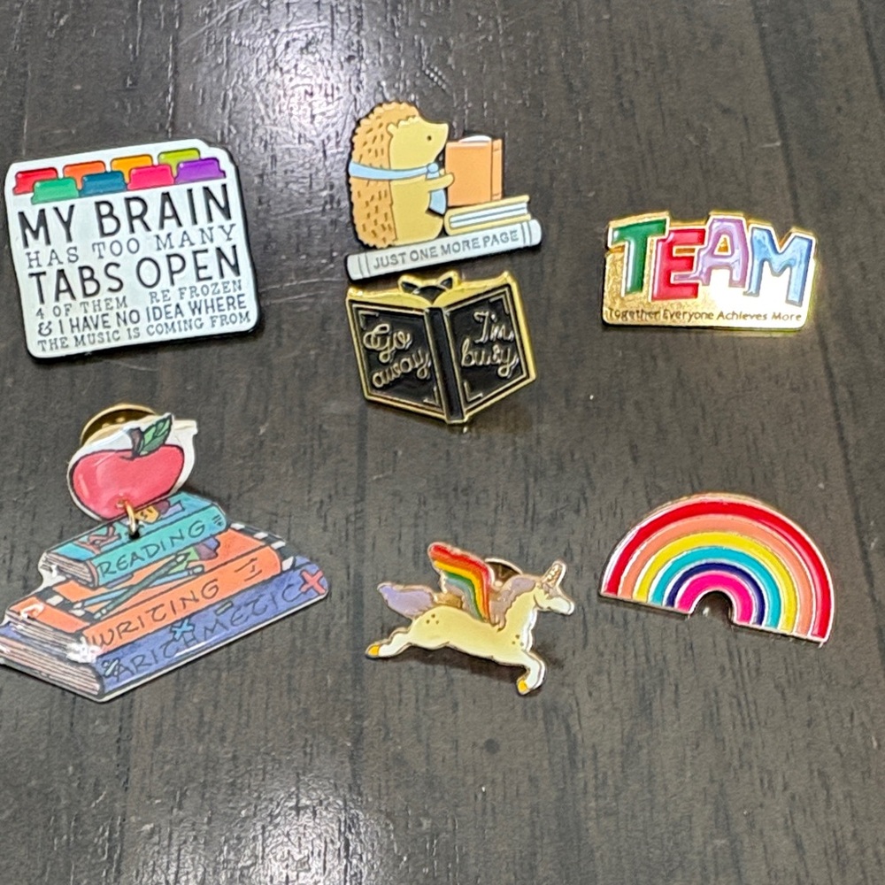 Cute Rainbow & Book Enamel Pin Set — Colorful School Theme